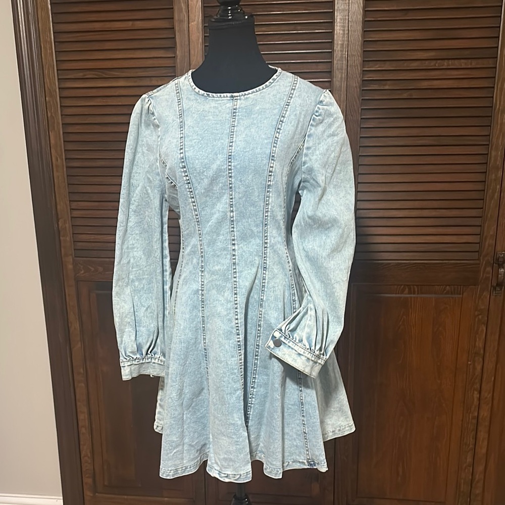 Light Blue Denim Swing Babydoll Dress